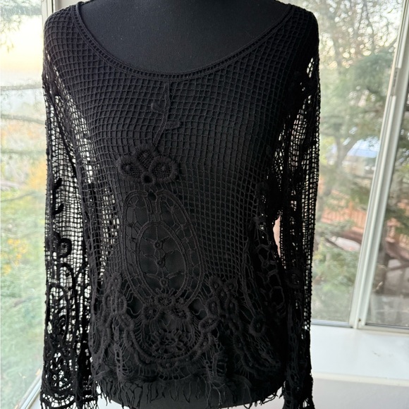 Sweaters - Black Crochet Sweater, Small